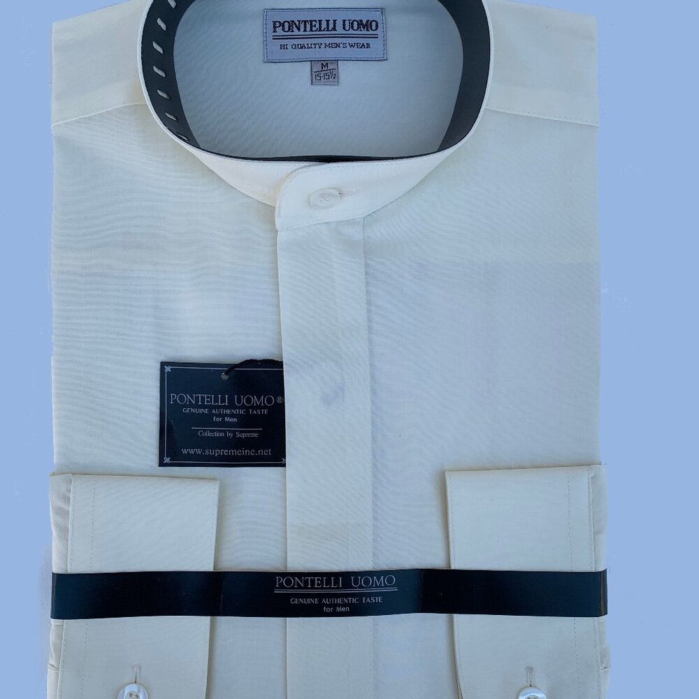 PONTELLI UOMO Hi Quality Men's Wear Bandit Collar Casual Shirt Size M 15-15 1/2